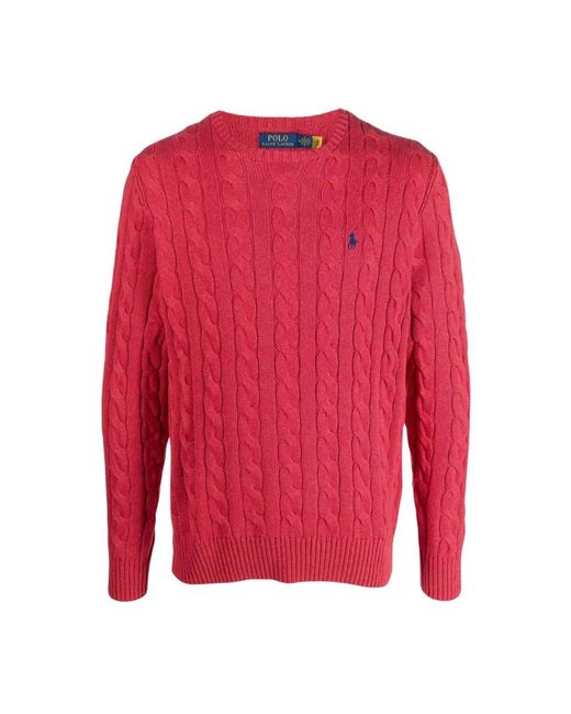 Cable-knit crewneck sweater di Ralph Lauren in Red da Uomo