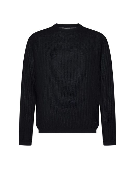 Emporio Armani Blue Round-Neck Knitwear for men