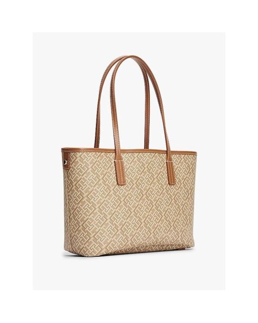 Tommy Hilfiger Natural Monogram Große Tote Bag Mit Strukturierter Oberfläche