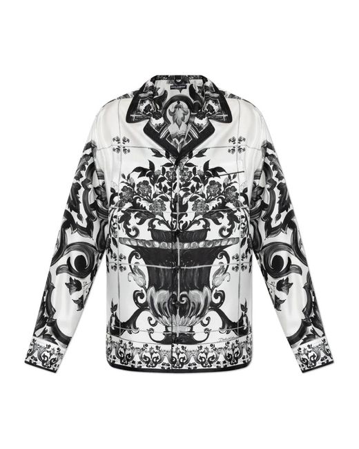 Dolce & Gabbana Overhemden ,Wit ,Zijden Shirt Met Bloemenmotief in het White voor heren
