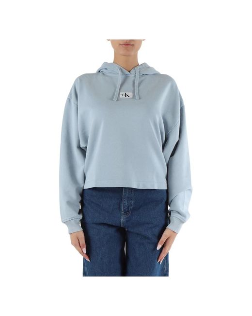 Calvin Klein Blue Baumwoll-hoodie mit logo-patch
