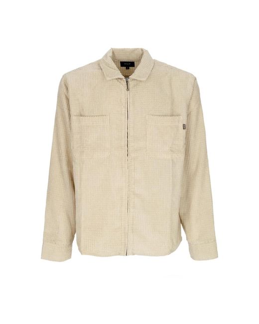 Huf Jassen ,Polyester Fluweel Rits Shirt Met Kraag in het Natural voor heren