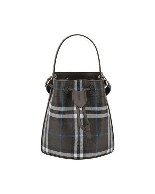 Burberry Black Stilvolle Check Bucket Bag Mit Kordelzugverschluss