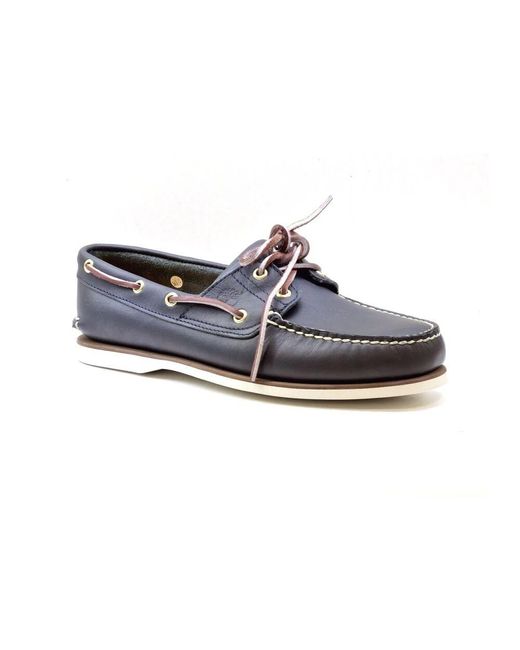 Timberland Blaue lederschuhe mit weißer naht in Blue für Herren