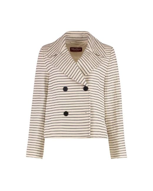 Max Mara Gestreepte Double-Breasted Blazer in het Natural