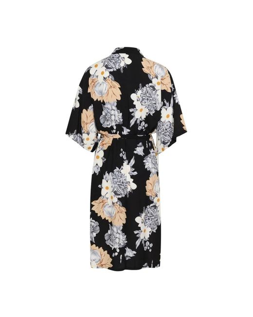 Cream Kleedjes ,Zwart ,Grijze En Stoffige Roze Bloemen Kimono in het Black