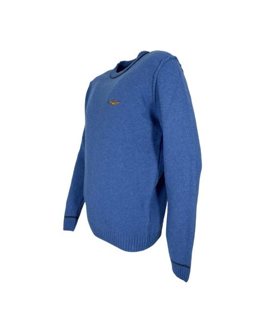 Aeronautica Militare Blue Round-Neck Knitwear for men