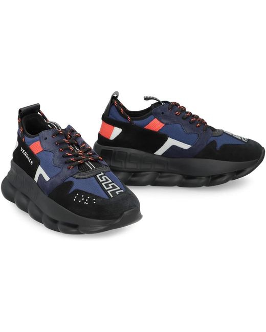 Versace Schoenen ,Veelkleurig ,Leer Chunky Sneakers Met Griekse Detail in het Blue voor heren