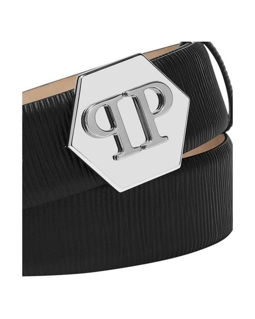 Philipp Plein Accessoires ,Zwart ,Leer Hexagon Riem in het Black