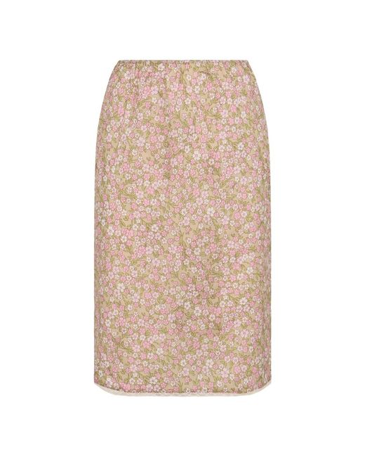 Prada Rokken ,Veelkleurig ,Leer Gebloemde Midi Rok in het Natural