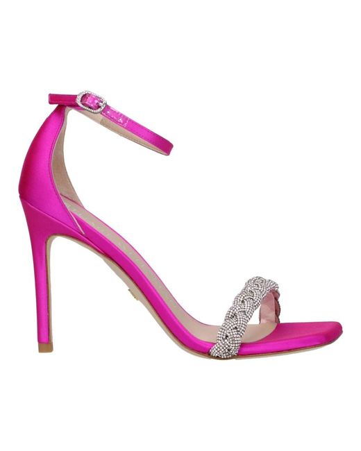 Stuart Weitzman Roze Satijnen Strass Sandaal in het Pink