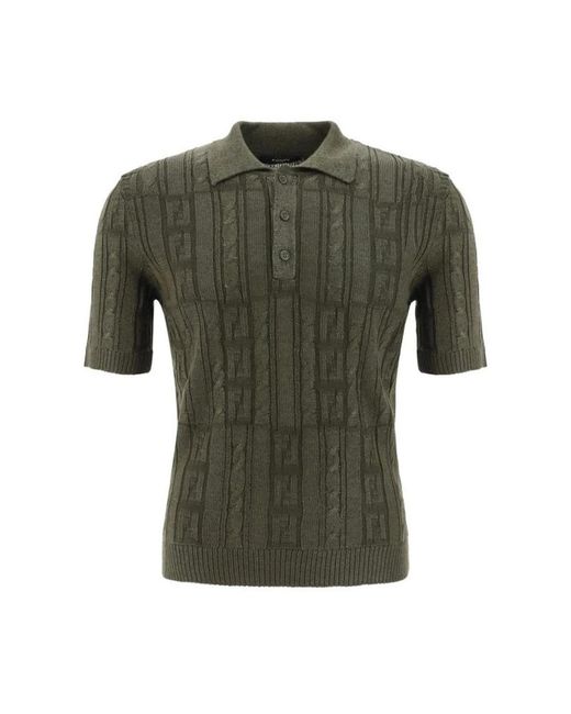 Fendi Tops ,Groen ,Gevlochten Gebreide Polotrui in het Green voor heren