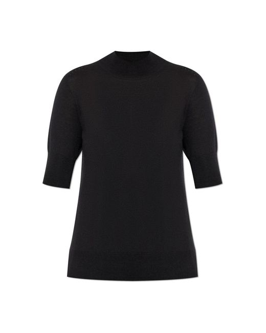 Jil Sander Truien & Vesten ,Zwart ,Wol Top Met Opstaande Kraag in het Black