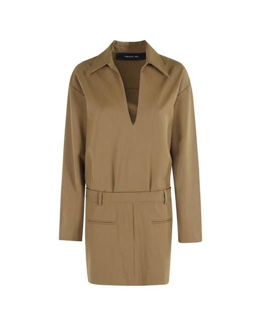 FEDERICA TOSI Natural Khaki Minikleid Mit Langen Ärmeln