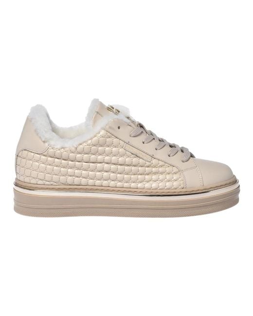 Baldinini Natural Vanilla Quilted Eco-Nappa Leather Trainers