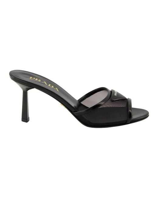 Prada Black Heeled Mules