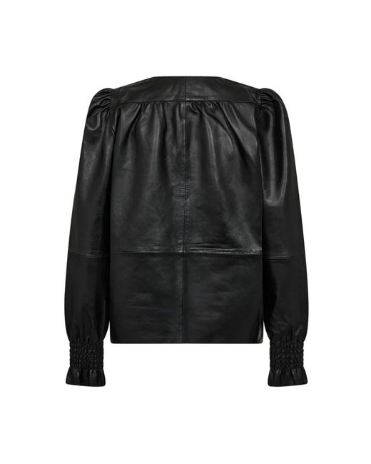 co'couture Leren V-Blouse in het Black