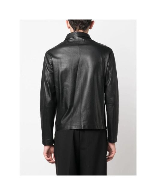 Emporio Armani Black Leather Jackets for men