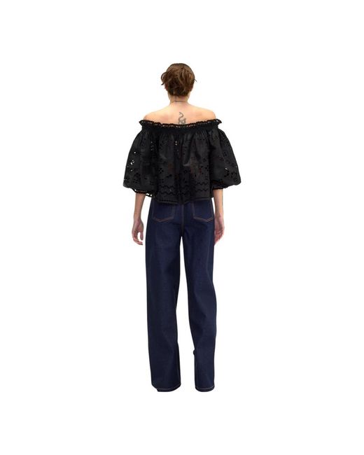 Cynthia Rowley Embroidered Wide-Leg Jean in het Blue