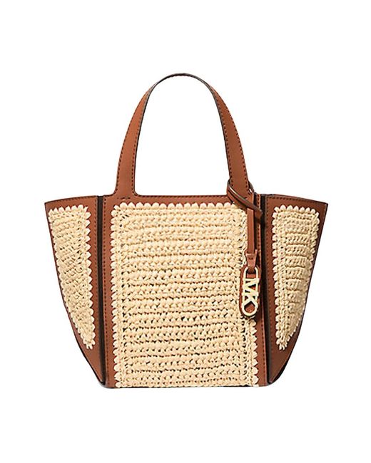 Michael Kors Brown Handgewebte Strohtasche Mit Faltbarem Design