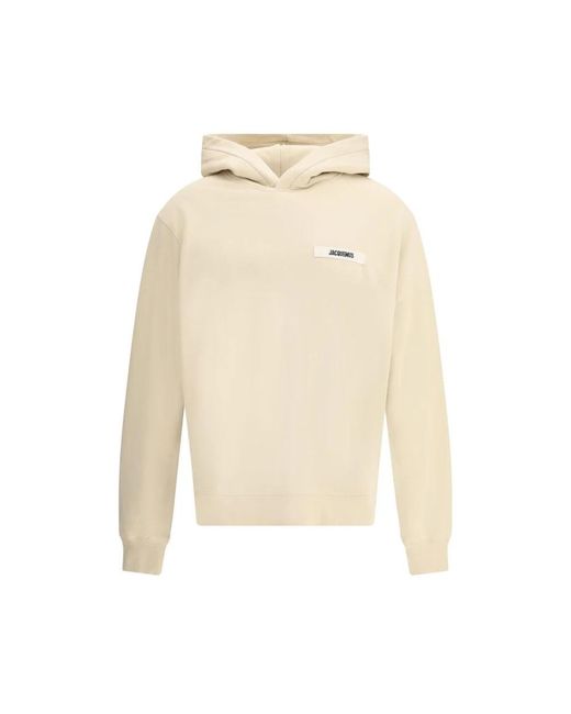Jacquemus Hoodies & Sweatvesten ,Wit ,Katoen Hoodie Met Logo Patch in het Natural voor heren