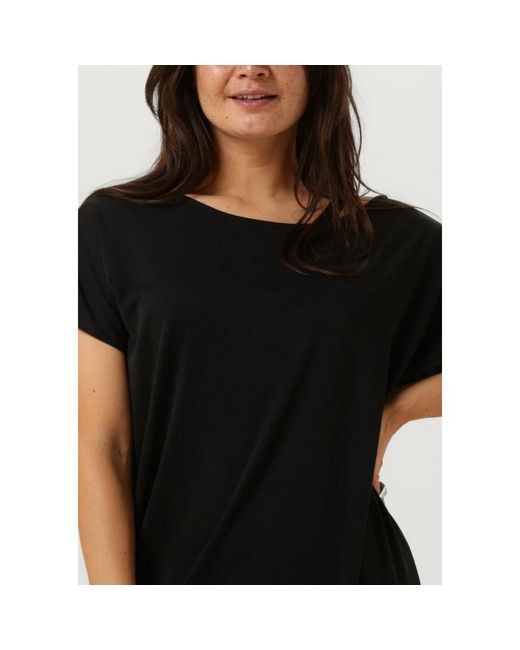 Minus Kleedjes ,Zwart ,Boat Neck Short Sleeve Midi Jurk in het Black