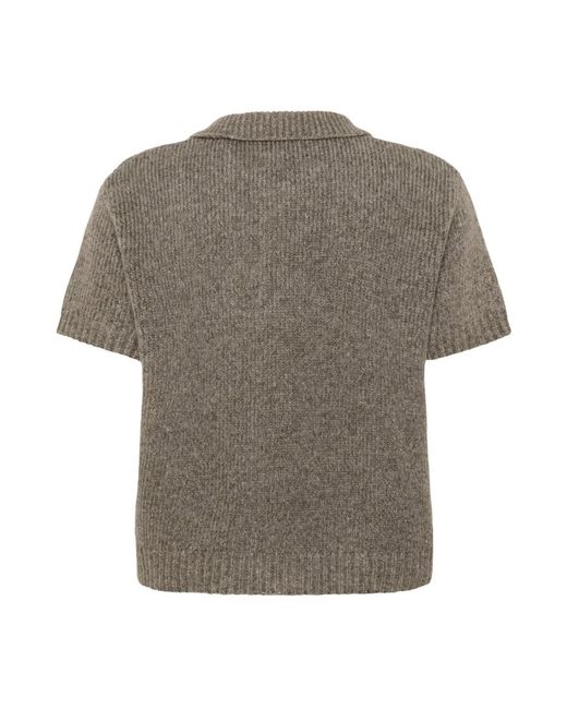 My Essential Wardrobe Gray Braun Melange Gestricktes Poloshirt