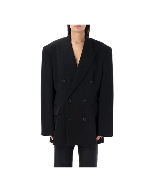 Balenciaga Black Taillierter wollblazer,schwarze jacken mit 5.0 cm krempe und 55.0 cm umfang,schwarze woll-doppelreiher-jacke,jackets