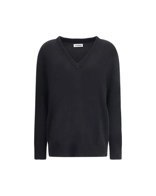 Jil Sander Black Oversize Woll-Kaschmir V-Ausschnitt Pullover