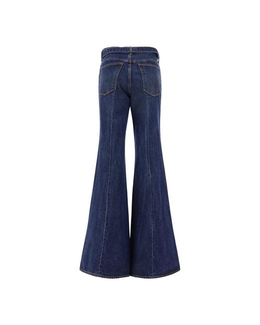 Sacai Jeans ,Blauw ,Katoen Geriemde Wijd Uitlopende Jeans in het Blue