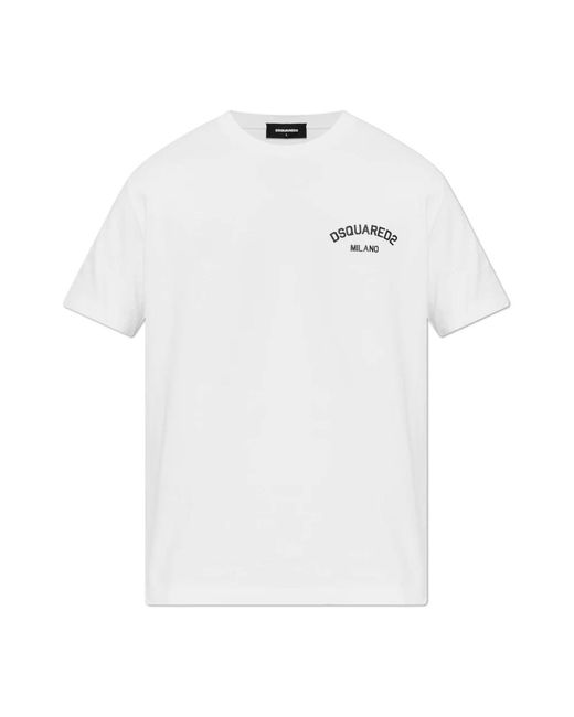 DSquared² Tops ,Wit ,Katoen T-Shirt Met Logo in het White voor heren