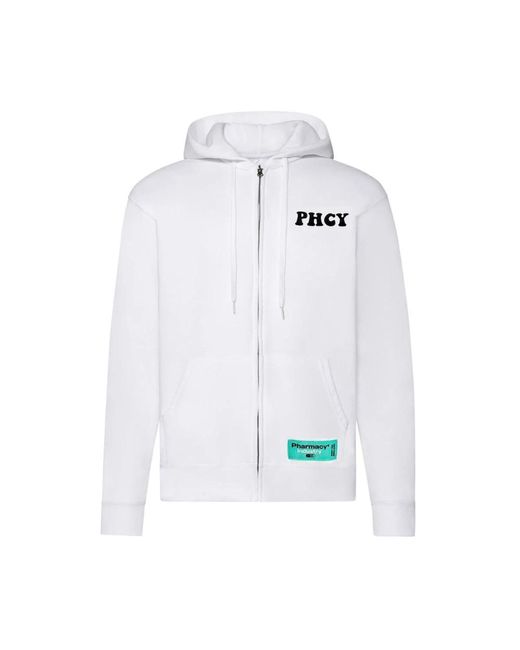 Pharmacy Industry White Baumwoll-zip-hoodie mit logo-print