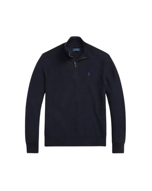 Ralph Lauren Geribbelde Half-Zip Trui in het Blue voor heren