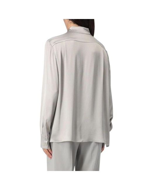 Alberta Ferretti Gray Satin langarmhemd mit knopfmanschette