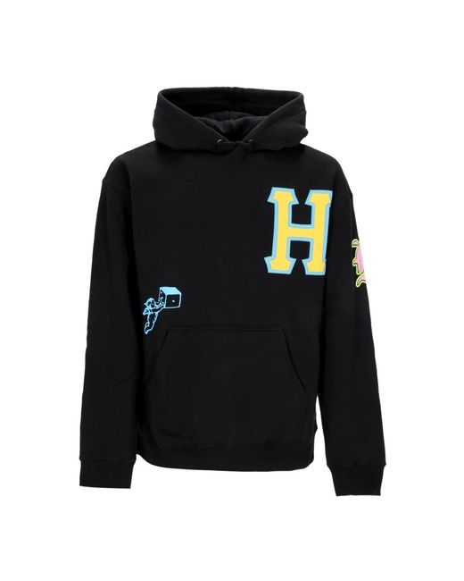 Huf Hoodies & Sweatvesten ,Zwart ,Katoen Zwarte Hoodie Met Verstelbare Capuchon En Voorzak in het Black voor heren