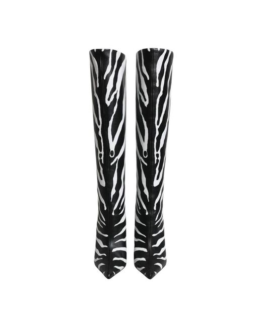 Dolce & Gabbana Black Zebra print high heel lederstiefel