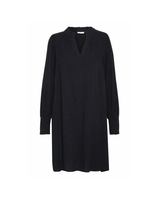 Kaffe Kleedjes ,Zwart ,Zwart Diep Jurk Met Smock Manchetten in het Blue