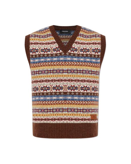 DSquared² Truien & Vesten ,Veelkleurig ,Wol Wollen Vest in het Brown voor heren