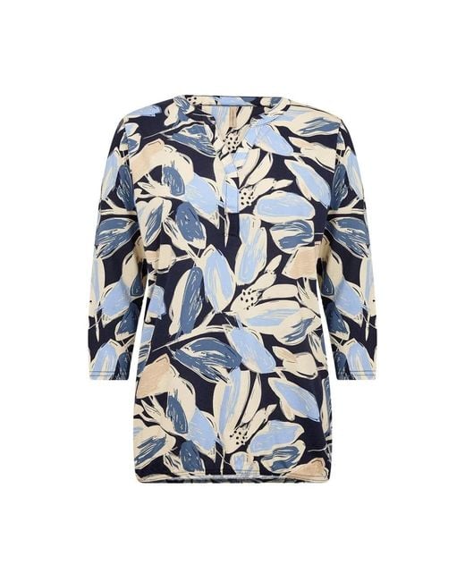 Soya Concept Abstracte Bloemenprint V-Hals Shirt in het Blue