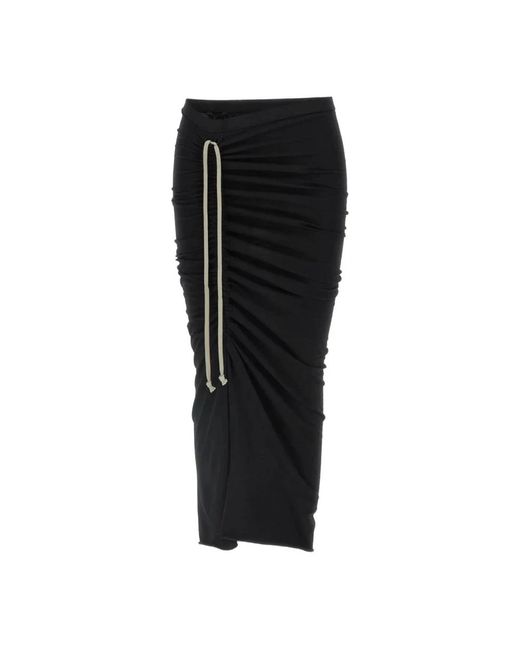 Rick Owens Zwarte Katoenen Knielange Rok Met Split in het Black