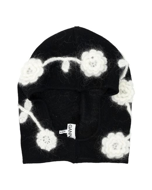 Ganni Black Gehäkelte Blumen Sturmhaube