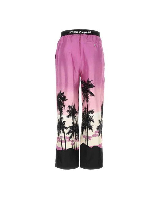 Pantalone pigiama in seta stampata di Palm Angels in Pink da Uomo