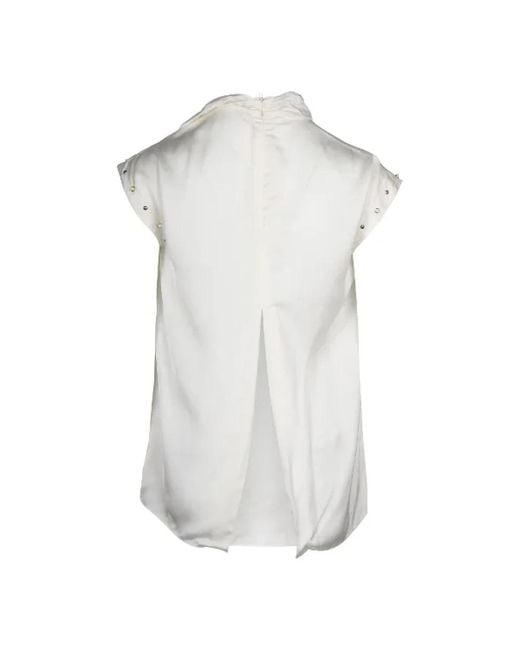 Sandro Courbe Studded Blouse Top In White Cotton