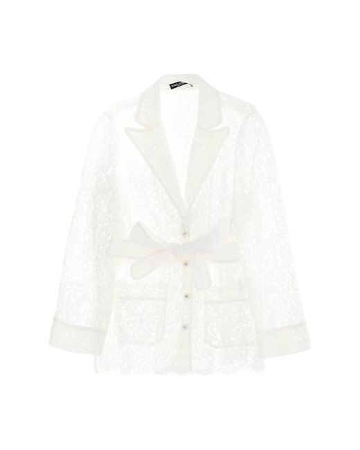 Dolce & Gabbana White Pajama shirt aus cordonnet-spitze mit selbstbindendem gürtel,cordonnet lace pyjama shirt