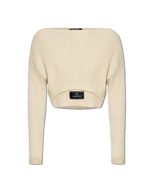 Balmain Natural Kurzer pullover mit patch