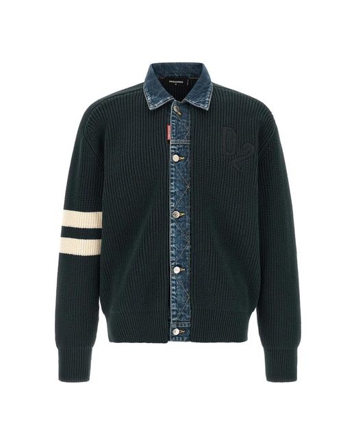 DSquared² Truien & Vesten ,Blauw ,Denim Denim Mix D2 Cardigan in het Blue voor heren