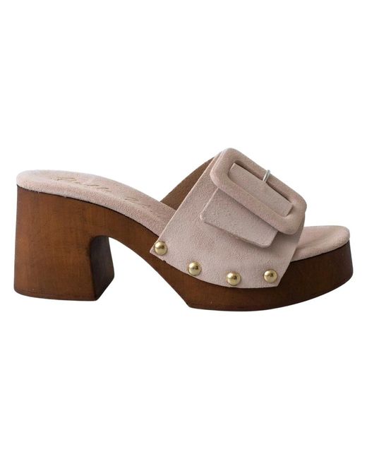BELLE VIE Brown Heeled Mules