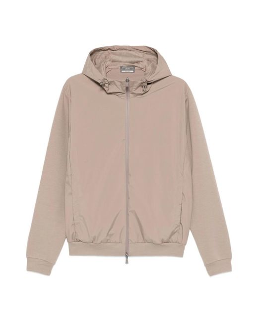 Herno Polyester Jack Met Rits En Capuchon in het Natural