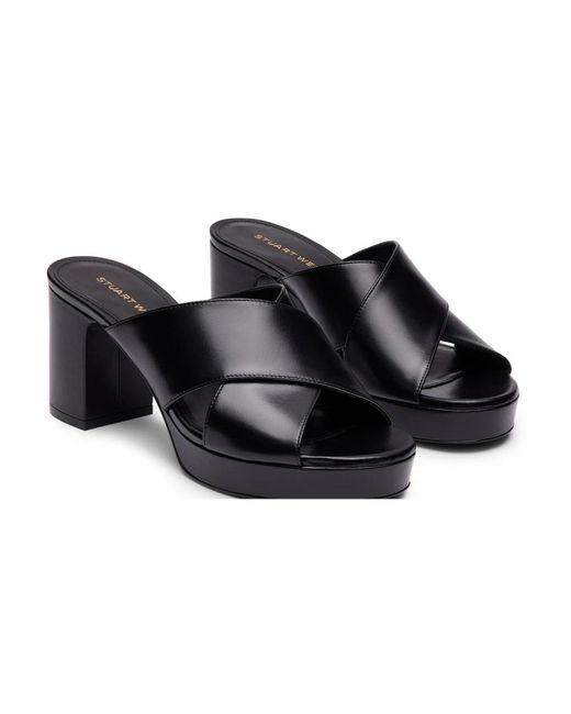 Stuart Weitzman Black Heeled Mules