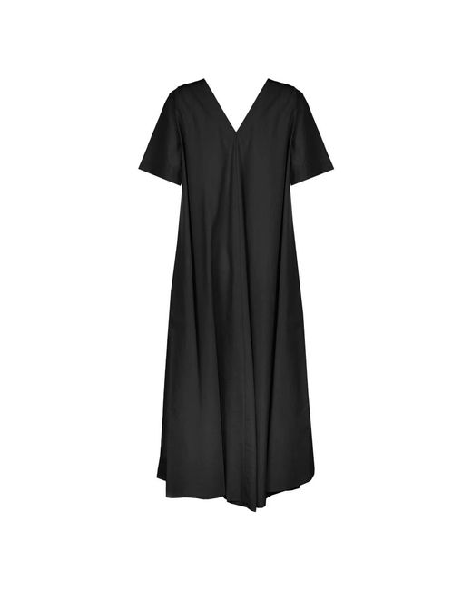 Vestido midi de popelín negro con escote en v Ottod'Ame de color Black